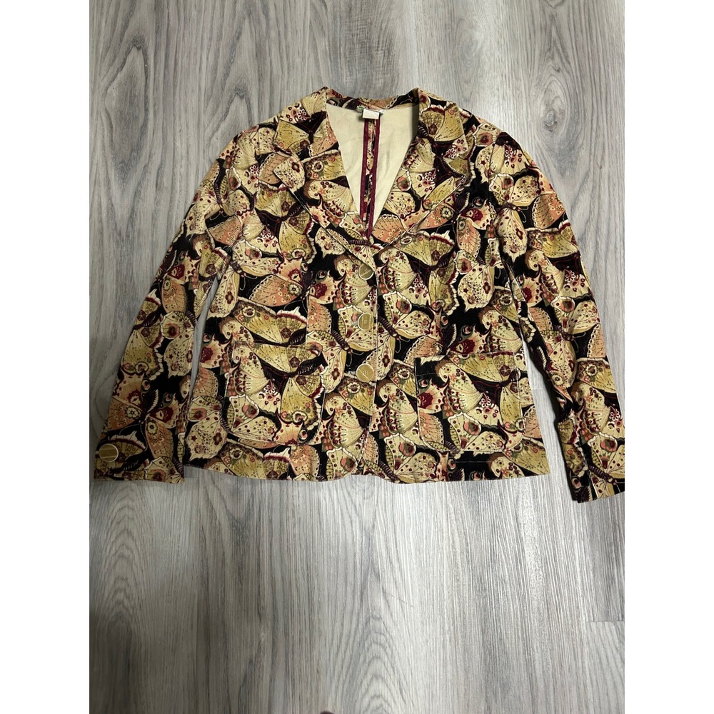Bamboo Traders Petite Butterfly‎ Print Corduroy Blazer Jacket Women PL